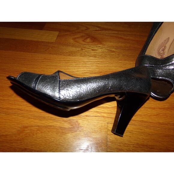 Sofft Metallic/black peep toe heels 9 Leather 3 /14" heel - Picture 3 of 7
